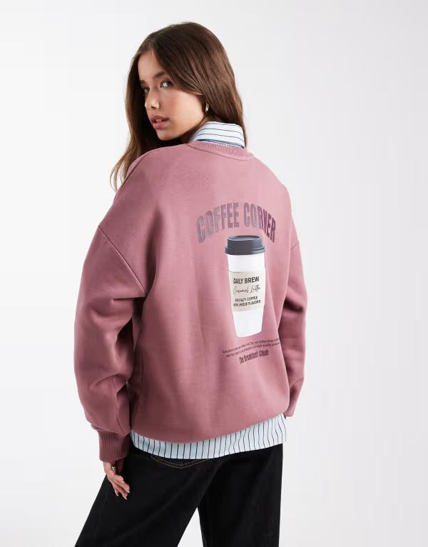 マンゴ レディース アウター パーカー・スウェット プルオーバー 流汗 プルオーバー グラフィック Mango Teen coffee graphic sweatshirt pink サクラ色