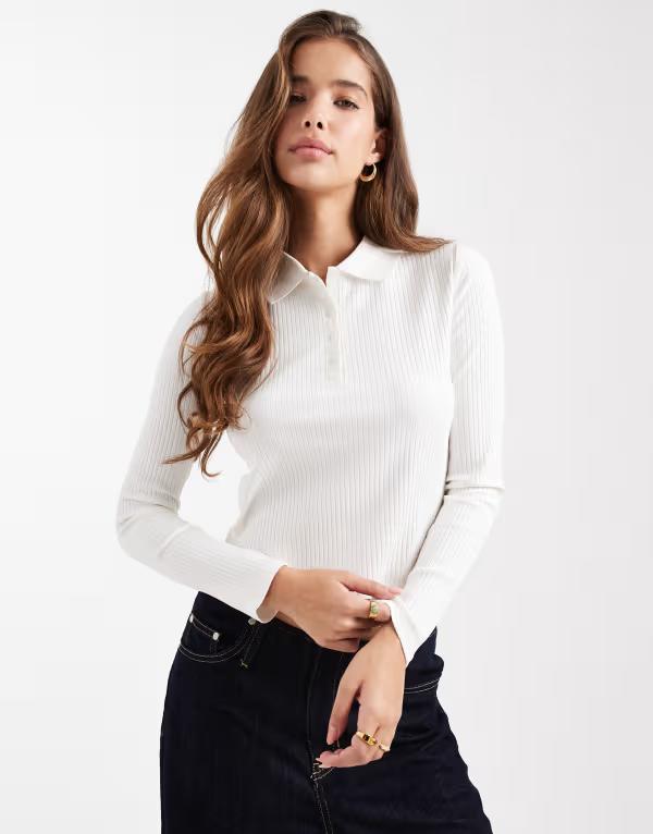 マンゴ レディース トップス Tシャツ Mango Teen collar detail top in ecru Ecru エクリュ