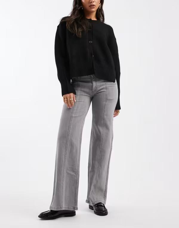 マンゴ レディース ボトムス デニムパンツ ワイドレッグ Tシャツ ジーンズ Mango Teen wide leg jeans with seam detail in washed Gray グレー