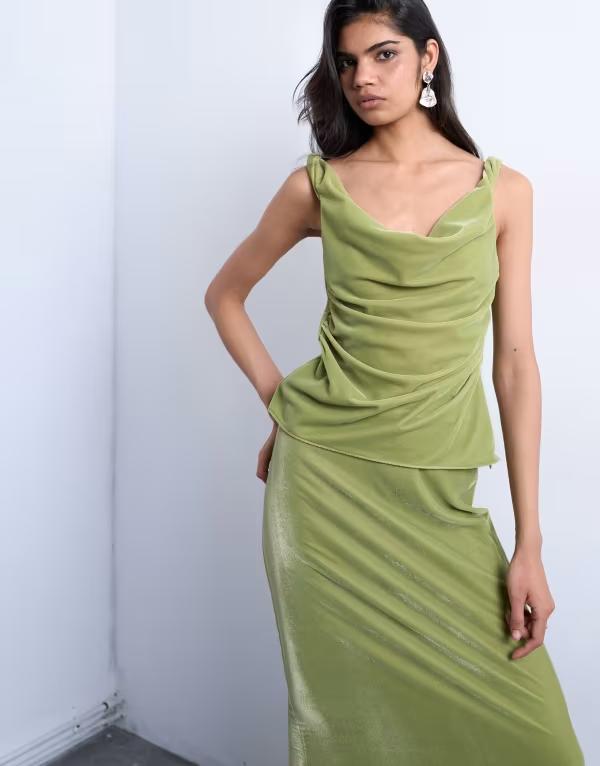 トップショップ レディース トップス タンクトップ ベルベット Topshop twist shoulder velvet cami top in avocado - part of a set Avocado 15,185円