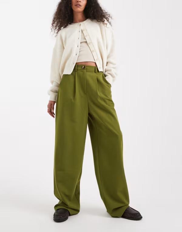 ミスセルフフリッジ レディース ボトムス 心地好いズボン下 ワイドレッグ ズボン下 Miss Selfridge tailored wide leg pants インチ forest FOREST GREEN 緑であること