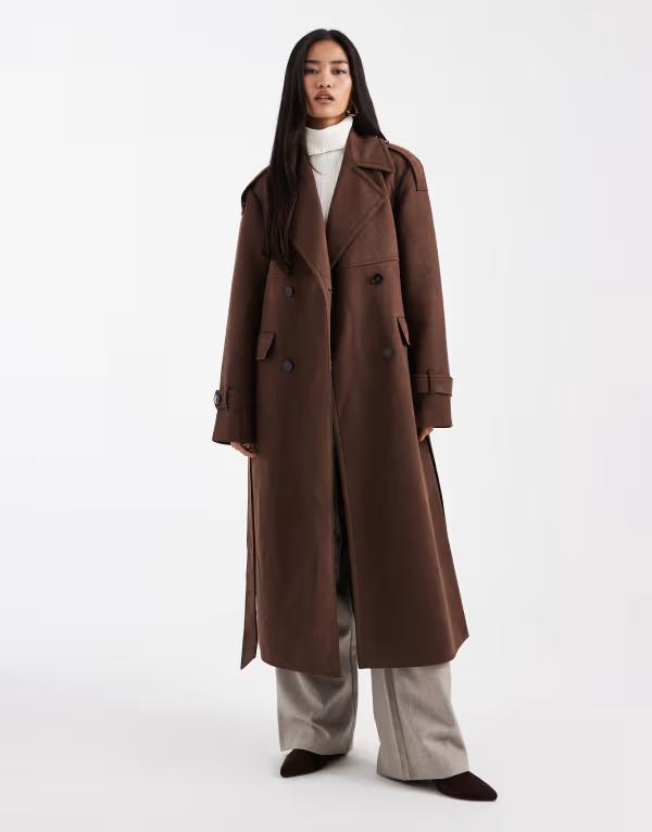 フォース&レックレス レディース アウター コート ミディ スエード 4th & Reckless faux suede double breasted belted midi trench coat BROWN ブラウン 35,620円