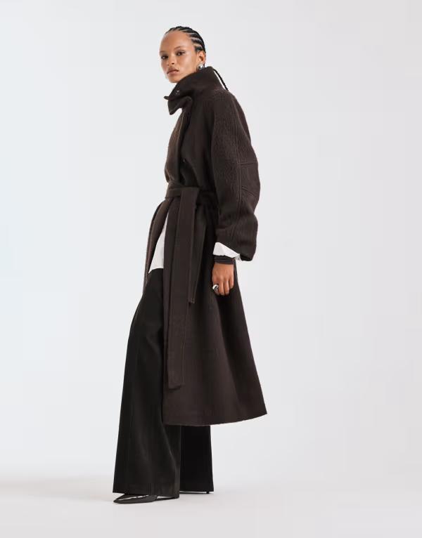 エイソス レディース アウター コート スタンドネック ウール ASOS DESIGN premium brushed wool blend oversized funnel neck coat in chocolate Chocolate チョコレート 50,280円