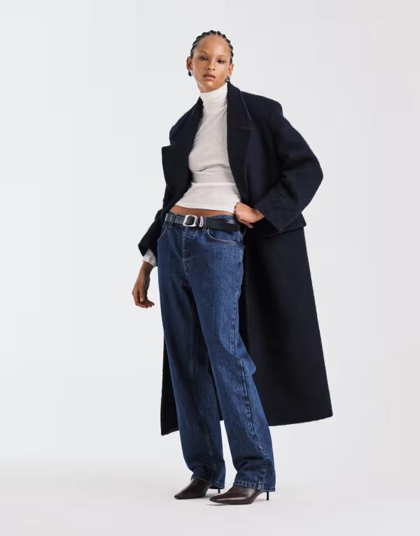 エイソス レディース アウター 厚地の外套 羊毛 ASOS DESIGN premium brushed wool blend dad coat Navy 米国海軍