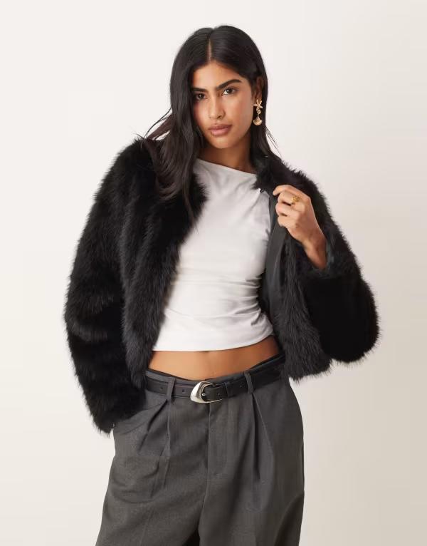 スリードベア レディース アウター ジャケット・ブルゾン ジャケット Threadbare faux fur collarless jacket Black ブラック|ReVida 店