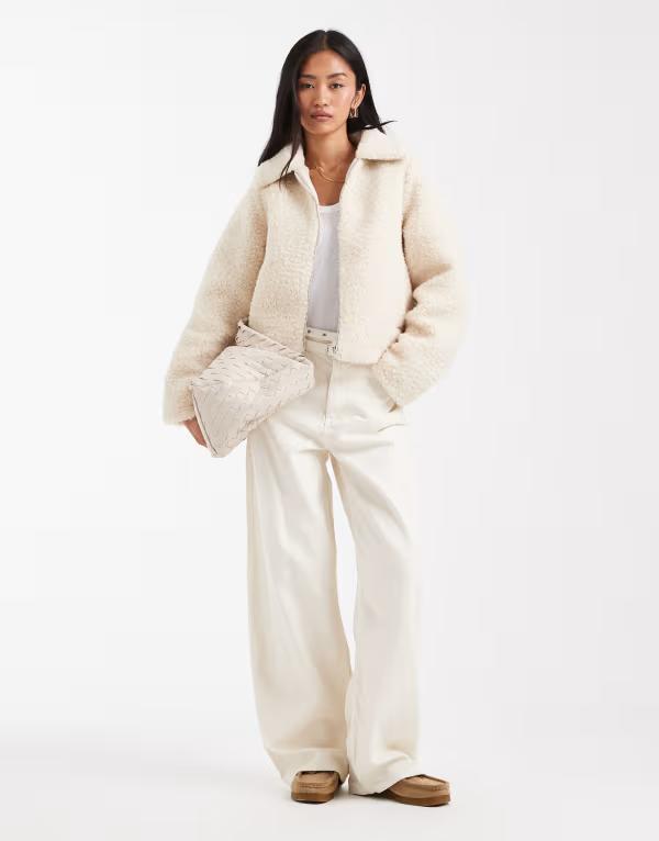 スリードベア レディース アウター ジャケット・ブルゾン ジャケット Threadbare short borg jacket in ecru ECRU エクリュ｜ReVida 店