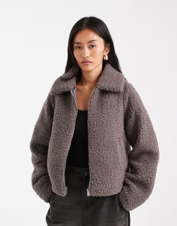 スリードベア レディース アウター ジャケット・ブルゾン ジャケット Threadbare short teddy jacket Gray グレー