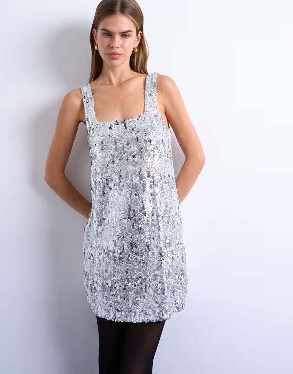 トップショップ レディース トップス ワンピース ミニワンピース ミニ スパンコール Topshop sequin scoop neck mini dress SILVER シルバー|ReVida 店