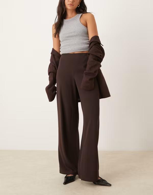 ジェイディーワイ レディース ボトムス カジュアルパンツ ワイドレッグ パンツ JDY wide leg pants in chocolate BROWN ブラウン
