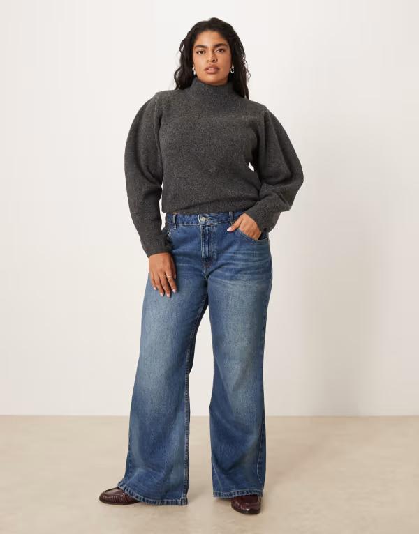 エイソス レディース ボトムス ジーンズズボン下 デニム ASOS Curve ASOS DESIGN Curve relaxed flared jeans インチ dark mid wash Dark mid