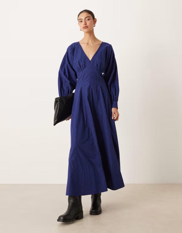 エイソス レディース トップス ワンピース ドット柄 Vネック マキシワンピース ドット プリント マキシ ASOS DESIGN long sleeve v neck poplin maxi dress in polka dot print Polka Dot ドット 19,695円