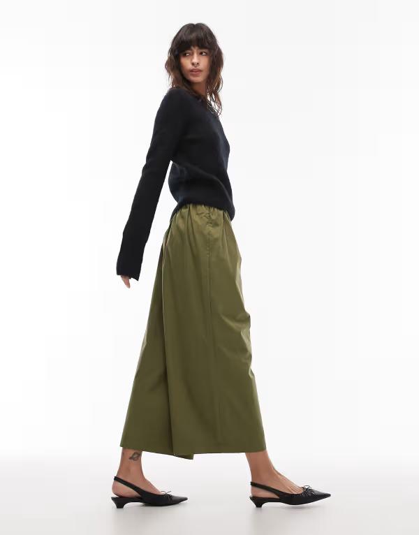 エイソス レディース ボトムス カジュアルパンツ ワイドレッグ コットン ASOS DESIGN cotton ultra wide leg culottes in olive Olive オリーブ