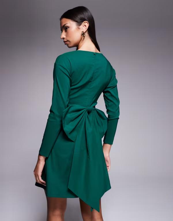 ティエフエヌシー レディース トップス 衣装 ミニ衣装 ミニ TFNC structured mini dress インチ bengaline with bow back detail インチ deep Deep Green 緑であること