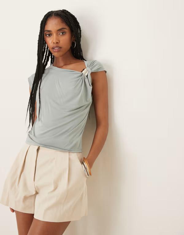 エイソス レディース トップス より良い ASOS DESIGN modal tank top with hardware shoulder detail インチ slate Khaki カーキ