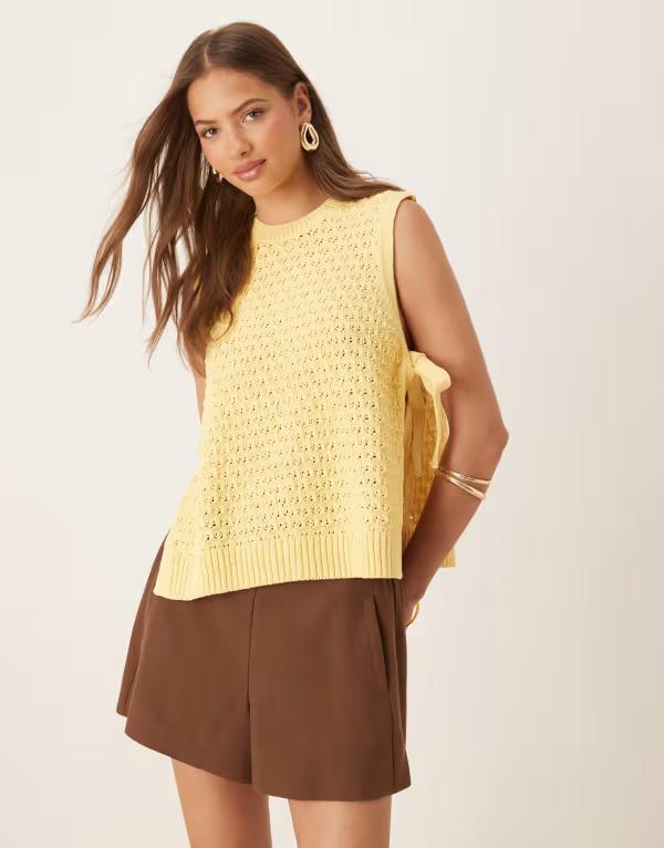エイソス レディース トップス より良い 編み物 ASOS DESIGN crochet knit tabard vest top with tie sides インチ buttermilk Yellow 黄色