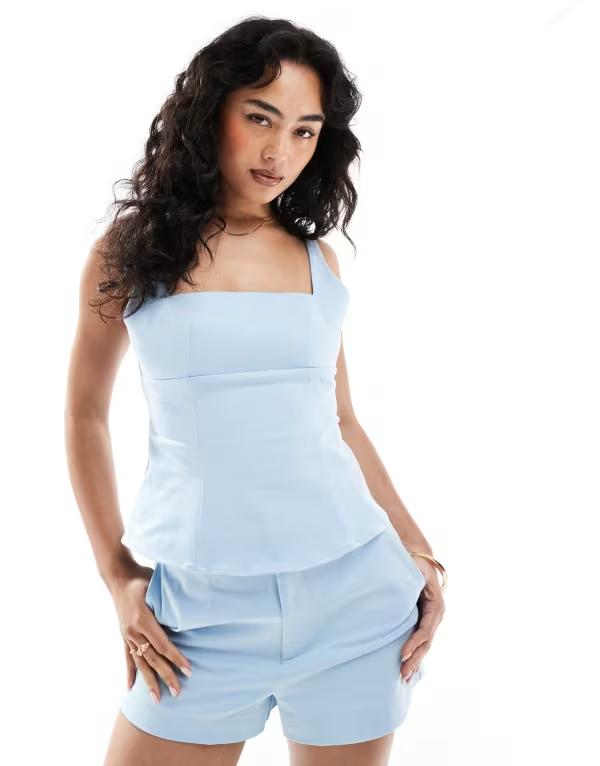 エイソス レディース トップス シャツ ASOS DESIGN tailored cinch cami top - part of a set Blue ブルー