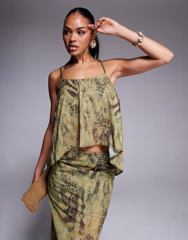 エイソス レディース トップス シャツ アニマル柄 プリント メッシュ ASOS DESIGN mesh floaty tie back top animal print - part of a set Animal Print アニマル