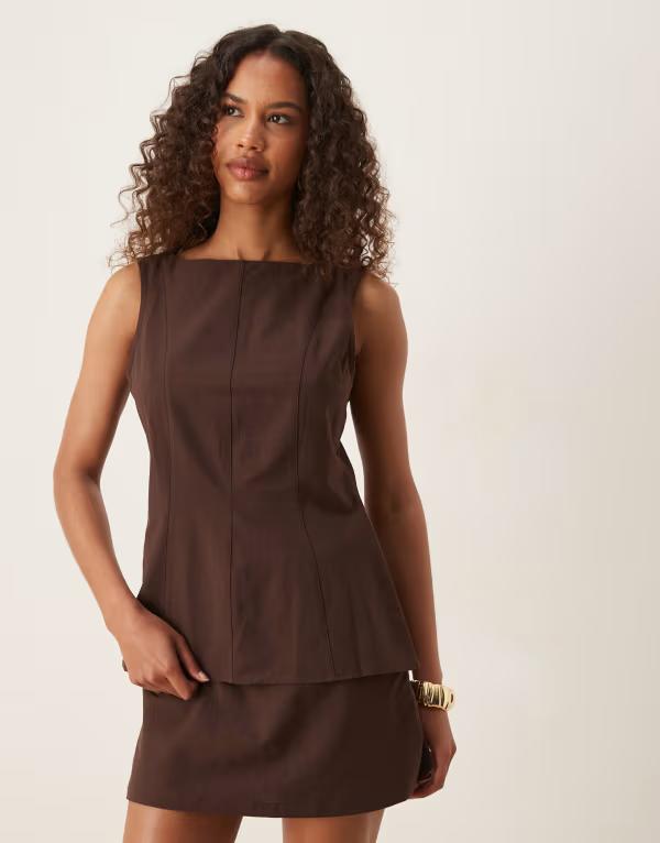 エイソス レディース トップス Tシャツ リネン ASOS DESIGN linen look longline top in chocolate - part of a set Chocolate チョコレート