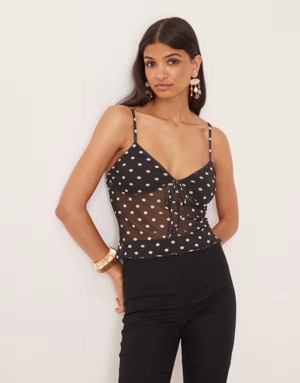 エイソス レディース トップス シャツ プリント メッシュ ASOS DESIGN mesh cami bust cup top in spot print Spot Print