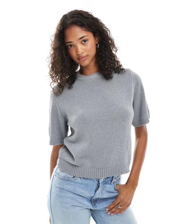 エイソス レディース トップス シャツ ニット ASOS DESIGN knit half sleeve top Gray グレー