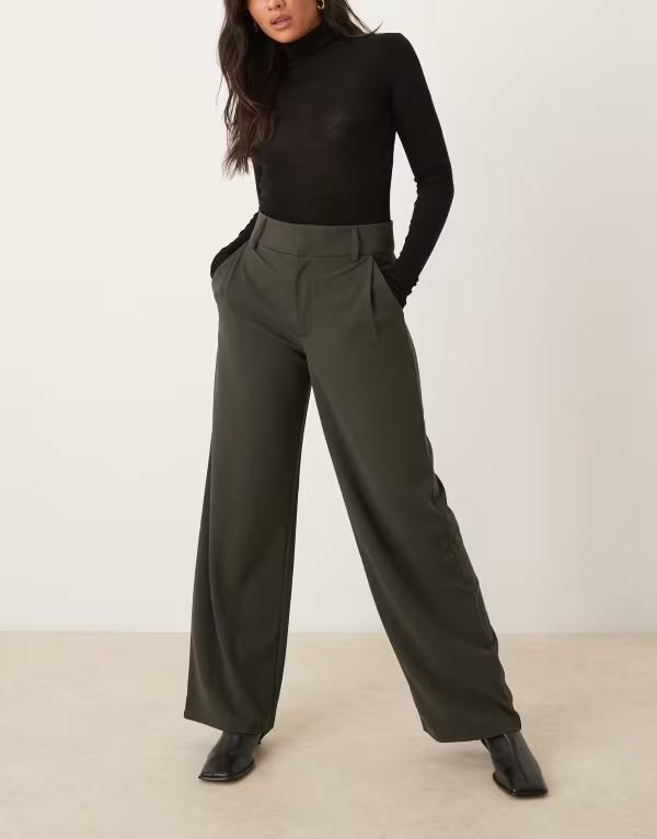 ジェイディーワイ レディース ボトムス カジュアルパンツ ワイドレッグ パンツ JDY wide leg tailored pants in dark DARK GREEN グリーン