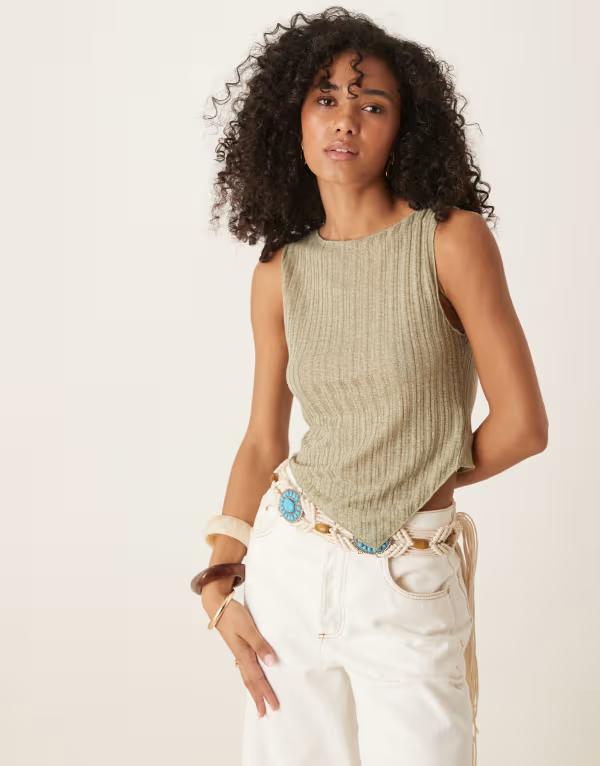 シーメンス電話を掛ける レディース トップス より良い 非対称 編み物 Motel etta fine knit asymmetric tank top インチ sage SAGE GREEN 緑であること