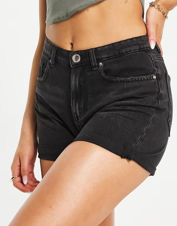 オンリー レディース ボトムス ジーンズズボン下 遊撃手ズボン下 ジーンズ Only Phine denim mom shorts Black 黒いこと