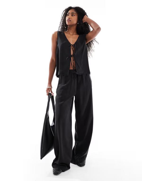ヴェロモーダ レディース ボトムス カジュアルパンツ ワイドレッグ パンツ Vero Moda fluid wide leg pants - part of a set Black Denim ブラック