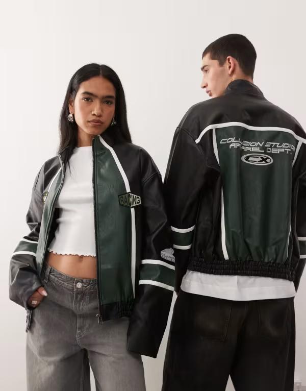 コルージョン レディース アウター コート ジャケット COLLUSION Unisex motocross biker jacket with badges Black ブラック