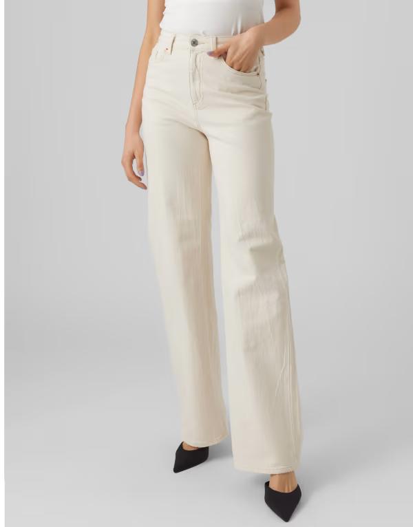 ヴェロモーダ レディース ボトムス デニムパンツ ワイドレッグ ジーンズ Vero Moda high rise wide leg jeans in ecru ECRU エクリュ｜ReVida 店