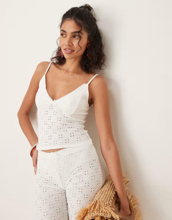 エイソス レディース トップス シャツ ASOS DESIGN eyelet cami top - part of a set IVORY アイボリー