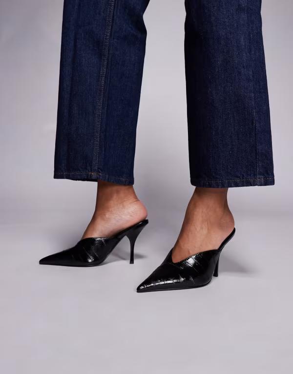 エイソス レディース シューズ サンダル ヒール ASOS DESIGN Pluto high heel mules Black ブラック画像