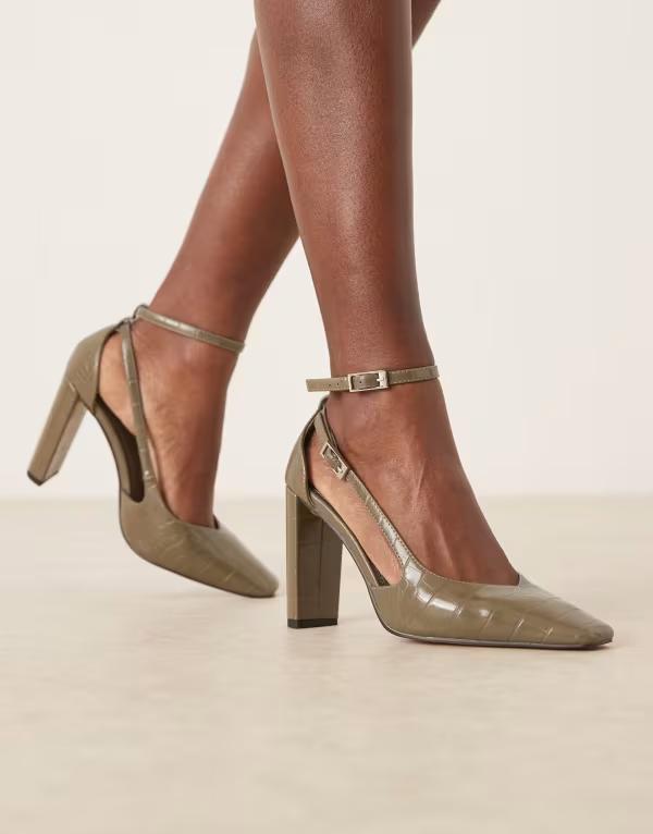 エイソス レディース シューズ ヒール ASOS DESIGN Posie high block heel shoes in olive croc Olive croc オリーブ