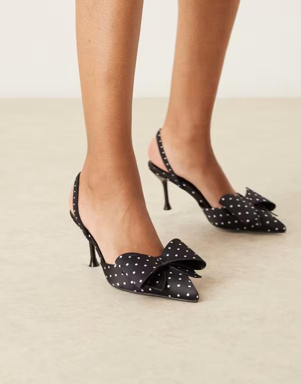 グラマラス レディース シューズ サンダル ドット柄 ドット ヒール Glamorous kitten heel mules and white polka dot Black polka dot ブラック