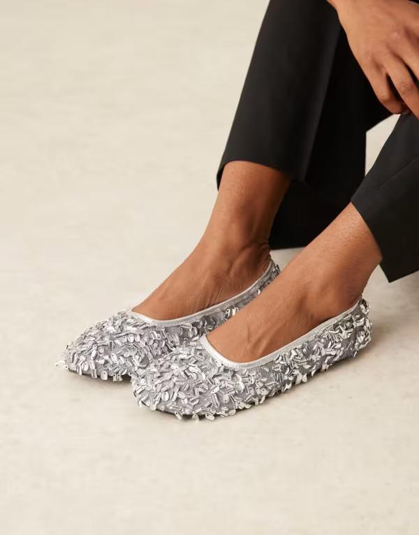 エイソス レディース シューズ パンプス スパンコール ASOS DESIGN Lucid sequin ballet flats SILVER シルバー