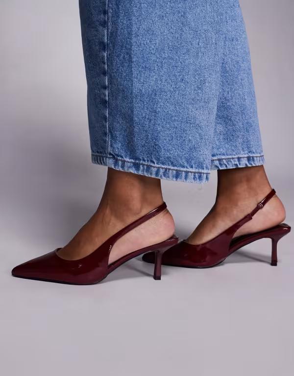 シミ レディース シューズ ヒール SIMMI Shoes Simmi London Laena slingback kitten heel shoes Burgundy バーガンディ