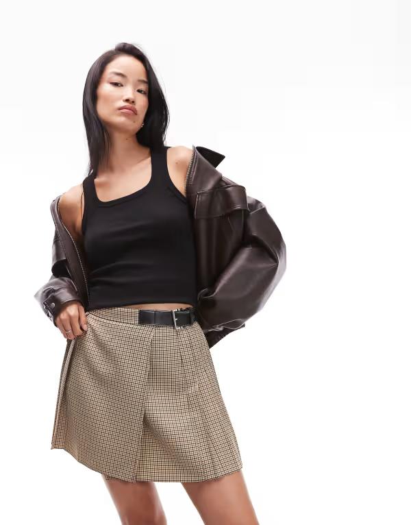 エイソス レディース ボトムス スカート ミニ ASOS DESIGN buckle detail mini kilt skirt plaid Blue check ブルー