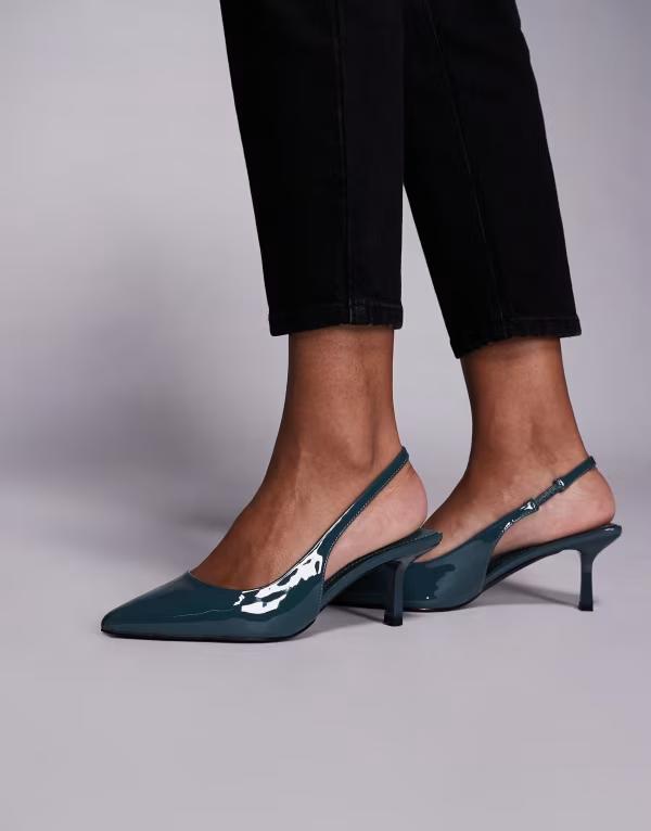 シミ レディース シューズ ヒール SIMMI Shoes Simmi London Laena slingback kitten heel shoes in deep Deep blue ブルー|ReVida 店