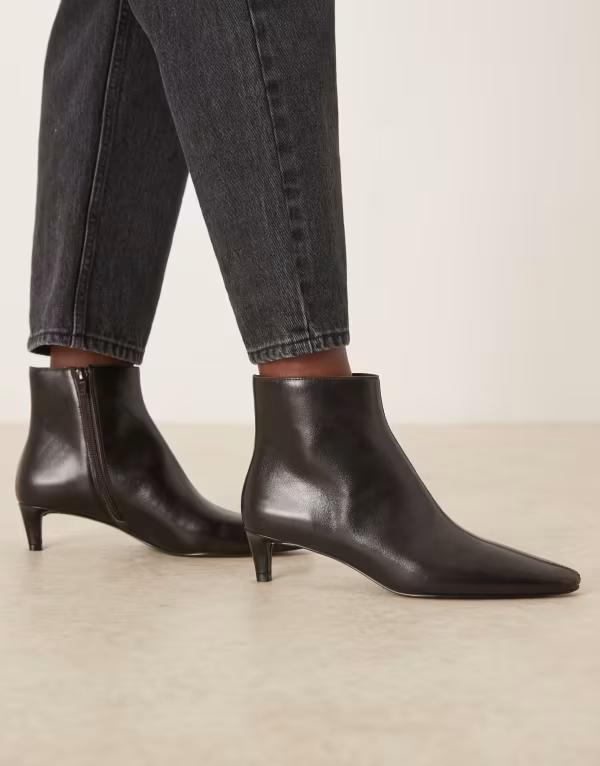 マンゴ レディース シューズ ブーツ・レインブーツ アンクル ブーツ レザー ヒール Mango 100% leather kitten heel ankle boots in dark Dark brown ブラウン