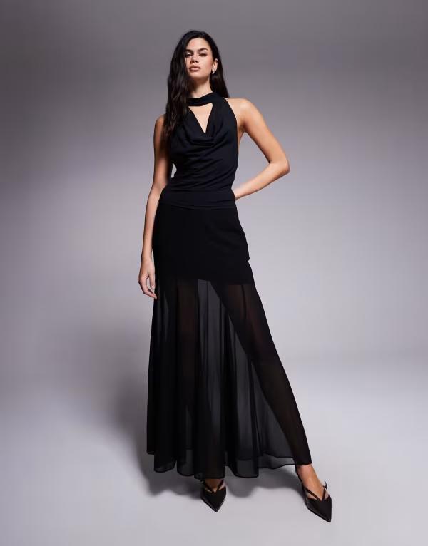 エイソス レディース ボトムス スカート シアー マキシ ASOS DESIGN sheer and solid fishtail maxi skirt Black ブラック