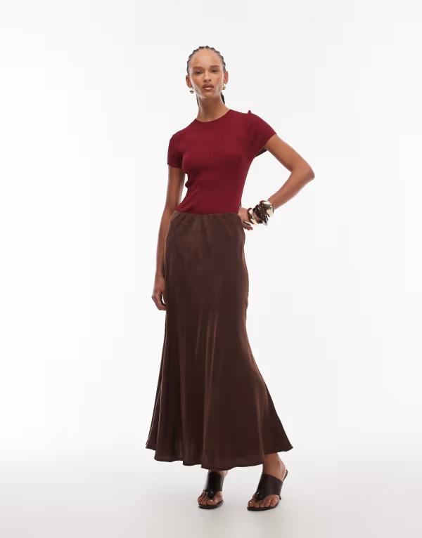 エイソス レディース ボトムス スカート サテン マキシ ASOS DESIGN satin fishtail maxi skirt Black ブラック
