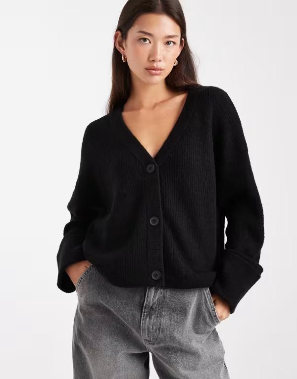 ミスセルフフリッジ レディース アウター カーディガン Vネック Miss Selfridge wide cuffs v neck cardigan Black ブラック