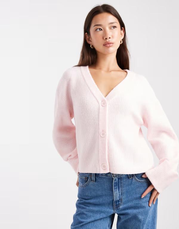 ミスセルフフリッジ レディース アウター カーディガン Vネック Miss Selfridge wide cuffs v neck cardigan in soft Soft pink ピンク