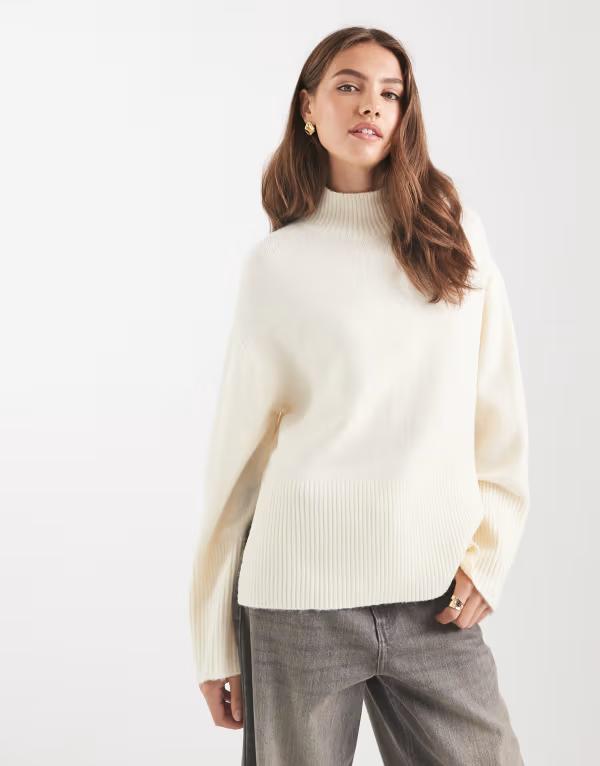 ブレーブソウル レディース アウター ニット・セーター ハイネック セーター Brave Soul high neck sweater with wide sleeves in cream CREAM クリーム|ReVida 店