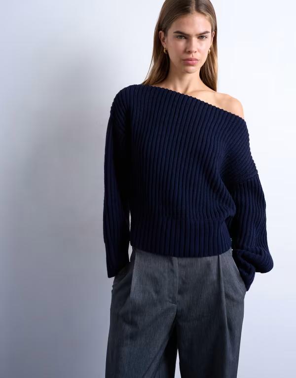 トップショップ レディース アウター ニット・セーター セーター ニット Topshop knit slash neck sweater Navy ネイビー