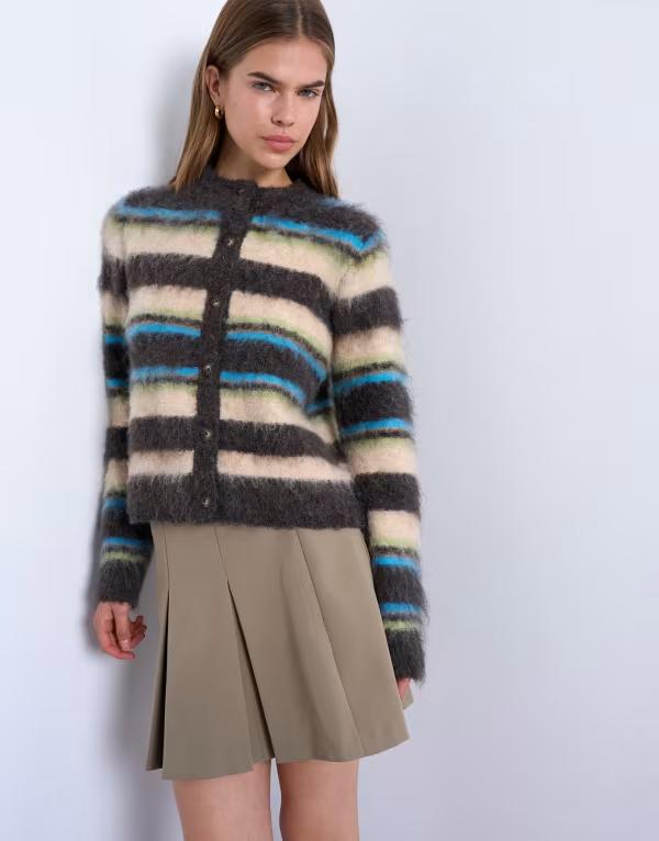 トップショップ レディース アウター カーディガン ニット Topshop knit fluffy striped cardigan in multi Multi マルチカラー｜ReVida 店 18,346円