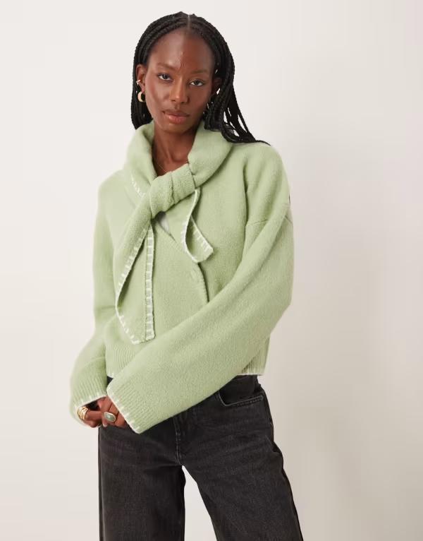 ネオンローズ レディース アウター カーディガン Neon Rose scarf detailed cardigan GREEN グリーン