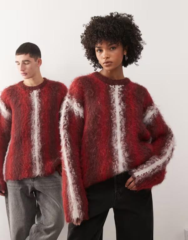 ザラグドプリースト レディース アウター ニット・セーター セーター ニット The Ragged Priest Unisex striped brushed knit sweater RED レッド 28,258円