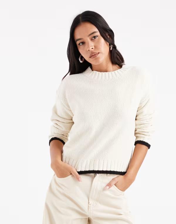 ヴェロモーダ レディース アウター ニット・セーター セーター コントラスト Vero Moda round neck sweater with contrast trim in birch Birch W. BLACK ブラック