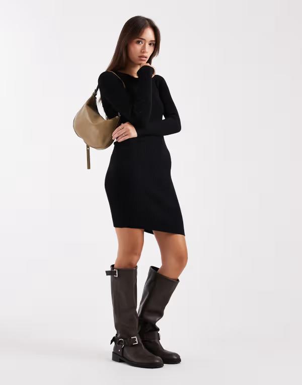 ピーシーズ レディース トップス ワンピース リブ ミニ セーター Pieces ribbed mini sweater dress Black ブラック